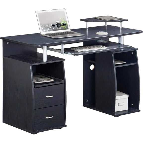 47" Computer Desk with Drawers and Storage, Office Desk with Printer Shelf, Pull Out Shelf and Keyboard Tray, Computer Workstation, Espresso Brown
