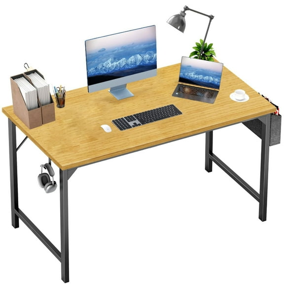 47" Computer Writing Desk, Home Office Table with Storage Bag and Headphone Hook, Modern Simple Style Study Work  Desk, Oak