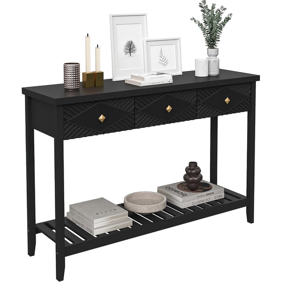 47" Console Table with 3 Drawers, Fluted Wood Entryway Table with Storage Shelf, Narrow Long Sofa Table Modern Behind Couch Accent Table for Living Room, Entryway, Hallway, Foyer