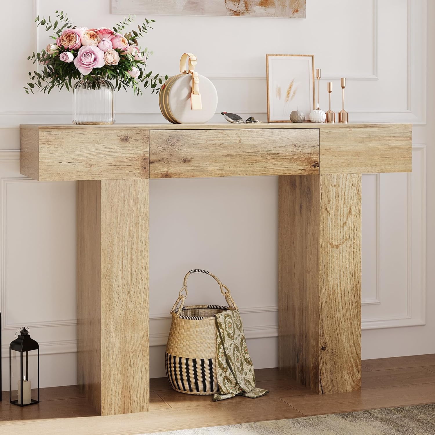 47 in Console Table with Drawer,Wooden Rectangular Sofa Table Behind ...