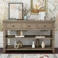 thumbnail image 1 of 47" Console Table with 3 Drawers and 2 Open Shelves, Modern Sofa Table with Wood Frame and Legs, Entryway Table for Living Room Kitchen, Wash Gray, 1 of 7