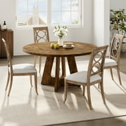 47" Dining Table for 4-6, Mid Century Modern Round, Farmhouse Dinner Table with Wooden Top and Legs, for Home Dining Room or Living Room - Rustic BrownNo Chairs