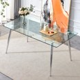 thumbnail image 1 of 47" Dining Table for 4-6, Rectangular Glass Dining Table, Writing Table Desk, Kitchen Table with Transparent Tempered Glass Tabletop and Silver Metal Legs for Kitchens, Restaurants and Living Rooms, B, 1 of 9