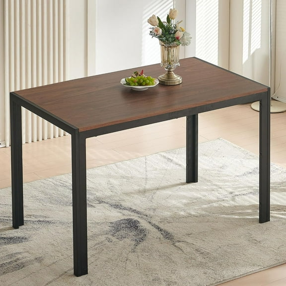 47" Dining Table, 4-Person Indoor Walnut Wood Grain Effect Table with Metal Legs, Rectangular Kitchen Table for Dining Room, Kitchen, Home Office, and Small Spaces