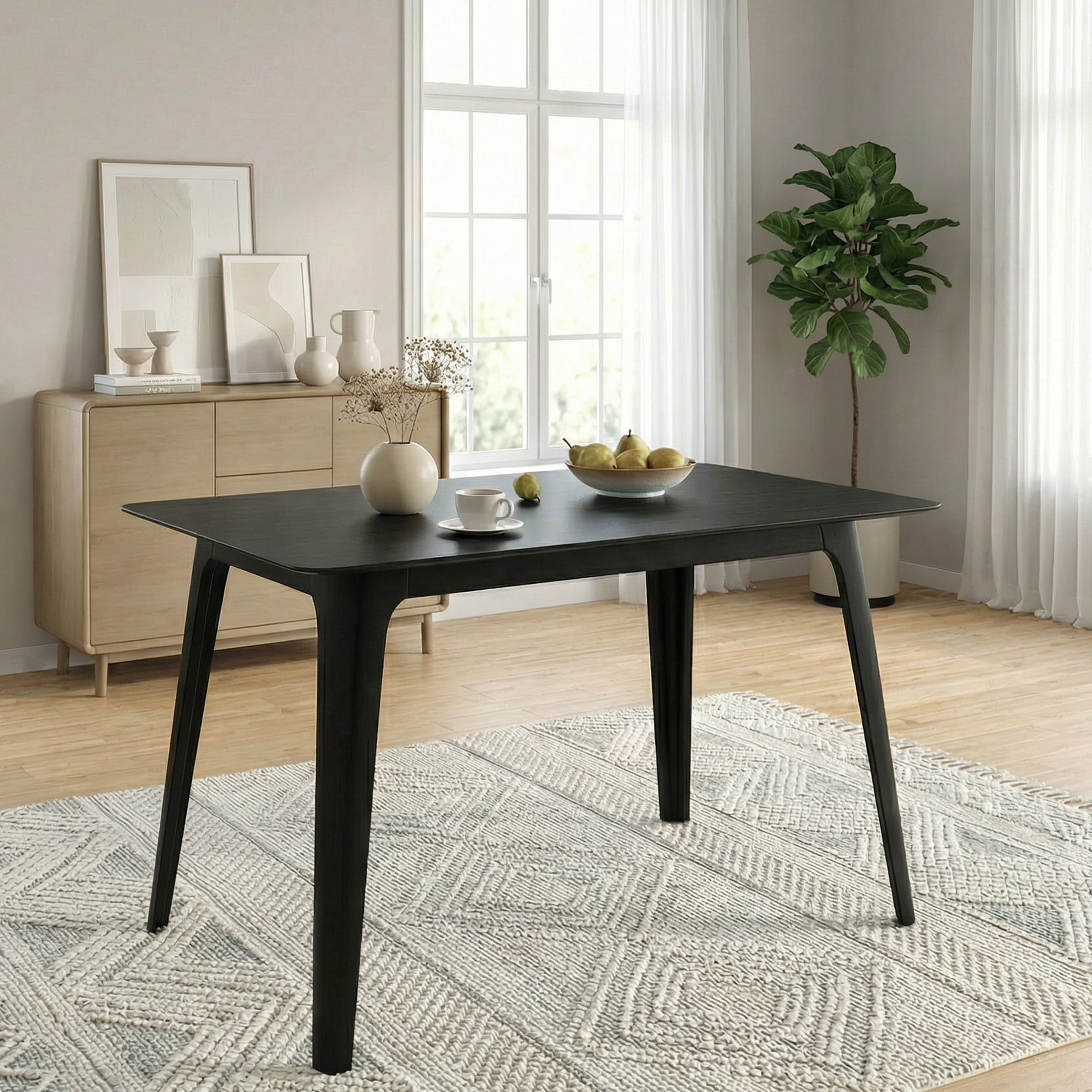 47" Dining Table, Rectangular Kitchen Table with Faux Wood Tabletop and Rubberwood Frame, for Kitchen, Dining Room, Black