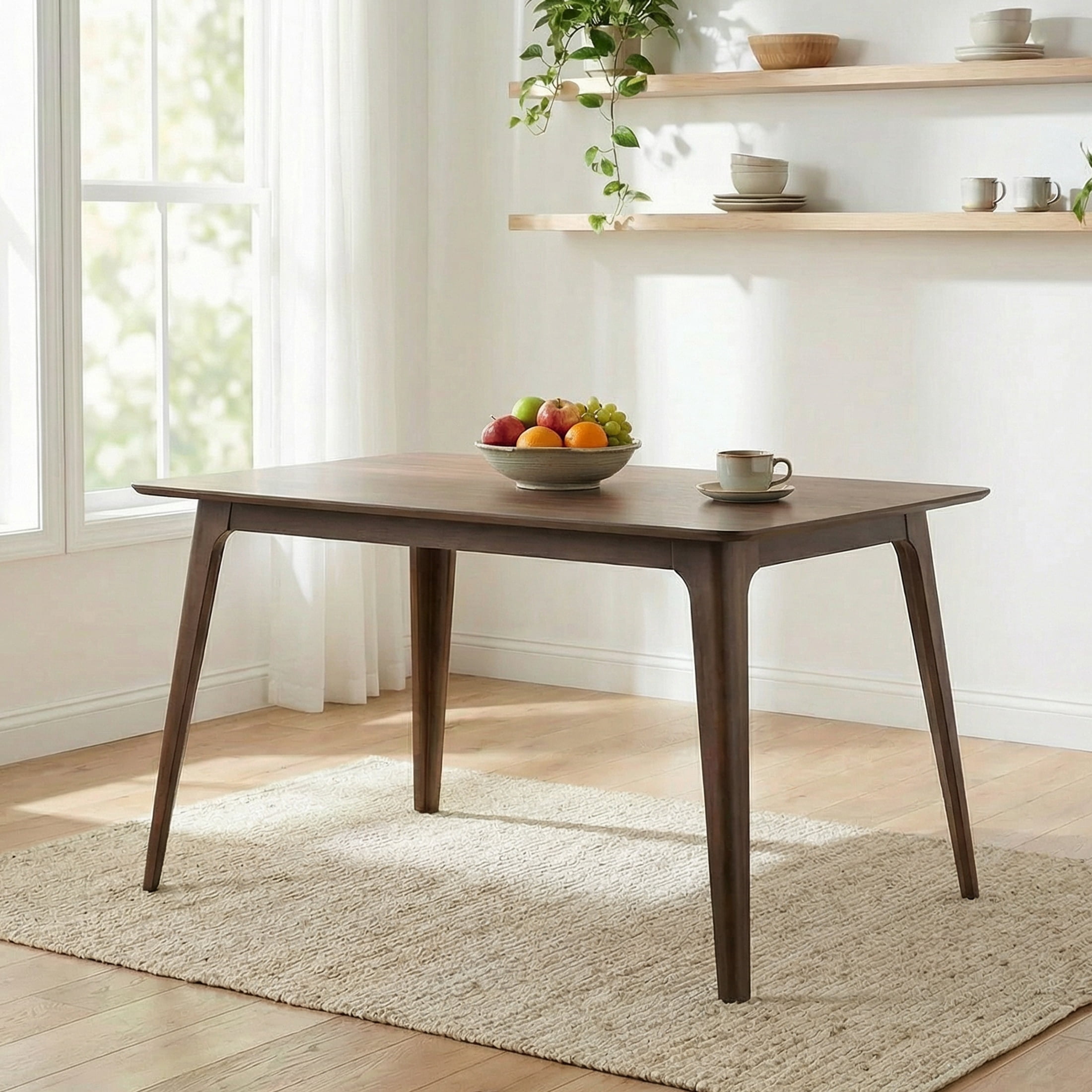 47" Dining Table, Rectangular Kitchen Table with Faux Wood Tabletop and Rubberwood Frame, for Kitchen, Dining Room, Walnut
