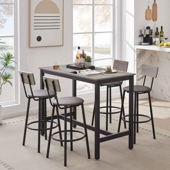47" Dining Table Set with Backrest for 4, Rustic 5-Piece Dining Table Set with PU Soft Cushion, Wood&Steel Console Kitchen Table Set with 4 Stools for Small Places