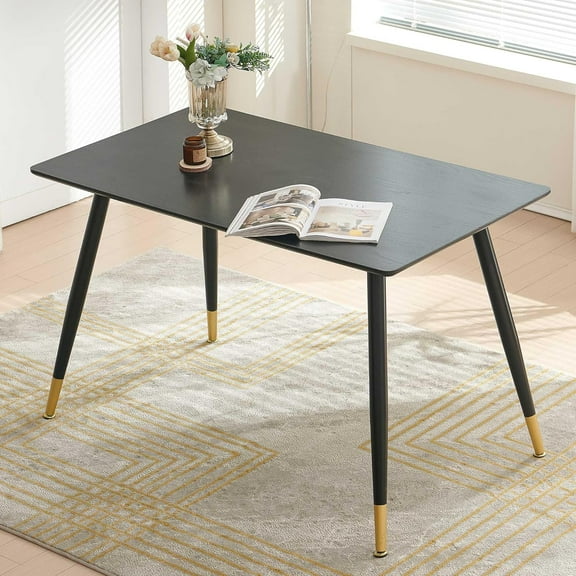 47" Dining Table for 2-4 Person, Black Wooden MDF Kitchen Dinner Table with Metal Legs, Small Space Rectangular Home Dining Furniture Table