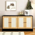 thumbnail image 1 of 47" Double Cat Litter Box Enclosure Furniture, Extra Large Hidden Litter Box Enclosure for 2 Cats with Rattan & Sisal Scratching Doors, Slide-Out Tray on Wheels, P2 Particle Board Washroom Cabinet, 1 of 14