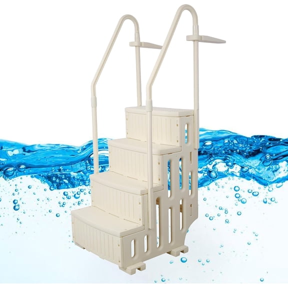47'' Drop in Step Ladder for Above Ground Swimming Pool, Heavy-Duty 4 Safety Curve Base Pool Steps Ladders with Handrails Non-Slip Footstep for Inground Pools, Hold Over 400lbs
