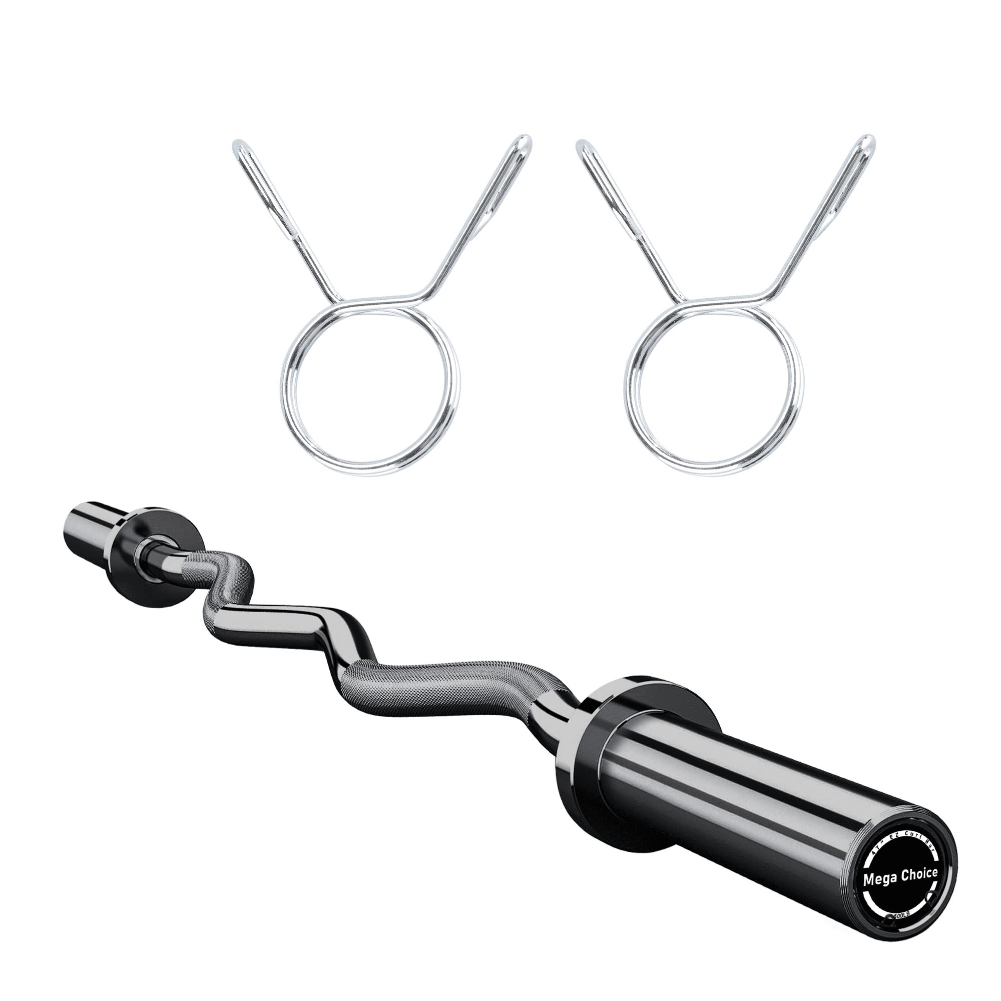 47" EZ Curl Bar, 500 LBS Weight Capacity Barbell Curl Bar with 2 Clips for Weight Lifting, Strengths Training, Deadlifts, Suitable for 2 Inch Weight Plates, Black and Red