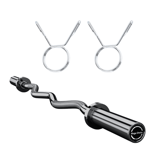 47" EZ Curl Bar, 500 LBS Weight Capacity Barbell Curl Bar with 2 Clips for Weight Lifting, Strengths Training, Deadlifts, Suitable for 2 Inch Weight Plates, Black