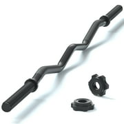 47" EZ Curl Bar Weight Lifting Bar, 1-inch Curling Bars for Weight lifting, Barbell bar for Hip Thrusts/Squats/Lunges for Gym and Home, With 2 Star Double Risk Star-nuts (220lb Weight Capacity)