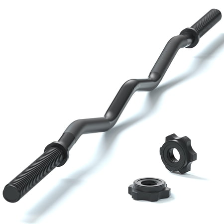 47" EZ Curl Bar Weight Lifting Bar, 1-inch Curling Bars for Weight lifting, Barbell bar for Hip Thrusts/Squats/Lunges for Gym and Home, With 2 Star Double Risk Star-nuts (220lb Weight Capacity)