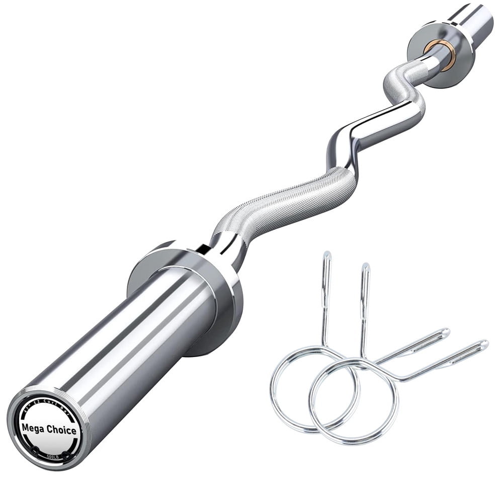 47" EZ Curl Bar for Weight Lifting, Biceps, Triceps, Back/Leg Muscle Group Exercise,Chrome Curling Bar Fit 2” Standard Weights