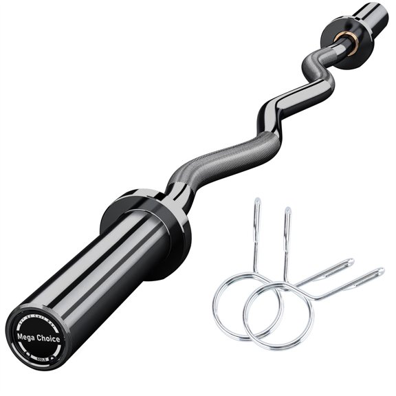 47" EZ Curl Bar for Weight Lifting, Biceps, Triceps, Back/Leg Muscle Group Exercise,Chrome Curling Bar Fit 2” Standard Weights