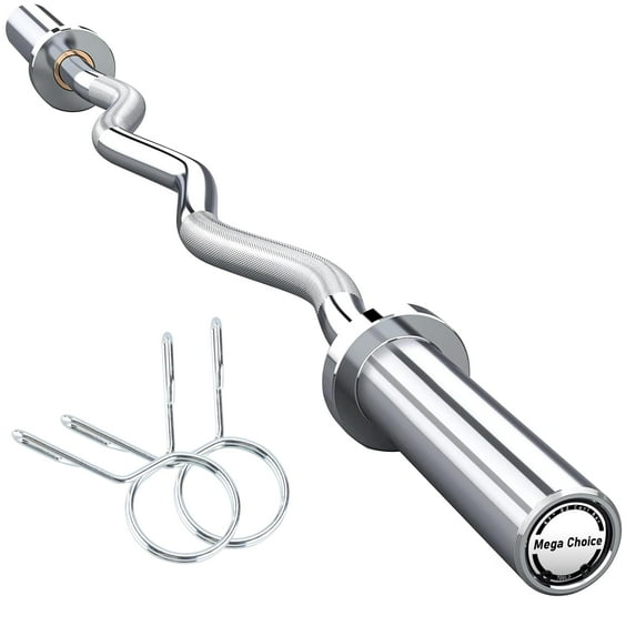47" EZ Curl Barbell Bar, 500lb Capacity EZ Curl Bar for Weight Lifting, Biceps, triceps, Back/Leg Muscle Group exercise,Chrome Curling Bar Fit 2” Standard Weights - 2 Spring Collars