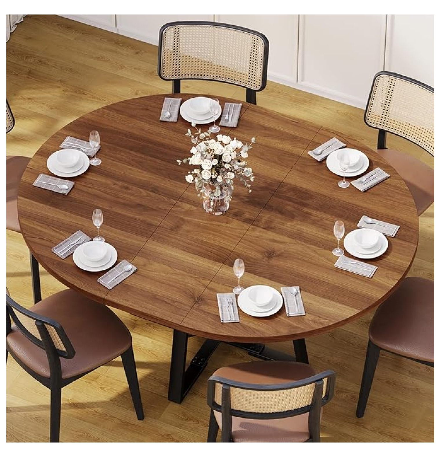47” Extendable Round Dining Table for 4-8, Dining Room Table with ...
