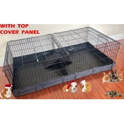 47" Extra Large Guinea Pig Dwarf Rabbit Habitat Yard With Top Cover Hamster Turtle Critters Cage Center Divider with Door Ramp Mouse Mice Bunny Enclosure with W