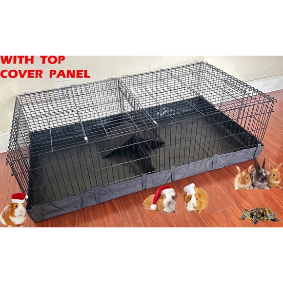 47" Extra Large Guinea Pig Dwarf Rabbit Habitat Yard With Top Cover Hamster Turtle Critters Cage Center Divider with Door Ramp Mouse Mice Bunny Enclosure with Waterproof Bottom Canvas