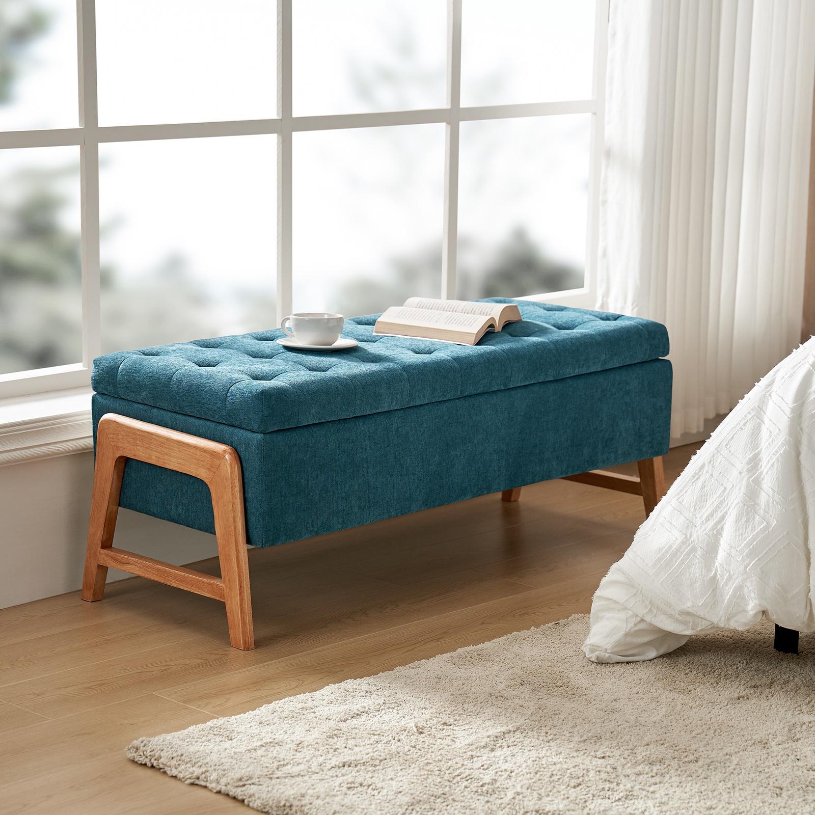 47" Modern Fabric Storage Bench Flip Top and Upholstered Cushioned for Entryway Bedroom, Turquoise