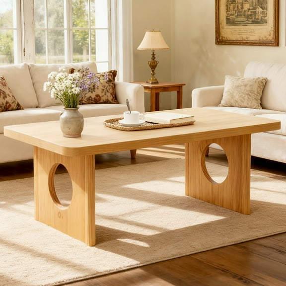 47" Farmhouse Coffee Table with Solid Pine Legs Wooden Center Table for Living Room Rectangle Rustic Table Multi-Functional Coffee Table Natural