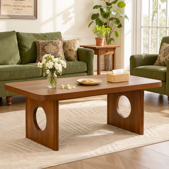 47" Farmhouse Coffee Table with Solid Pine Legs Wooden Center Table for Living Room Rectangle Rustic Table Multi-Functional Coffee Table Walnut