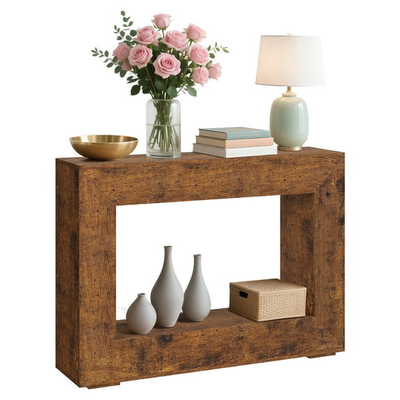 47" Farmhouse Console Table, Rustic Sofa Table with Open Shelf, Vintage Entryway & Hallway Accent Table with Distressed Wood Grain