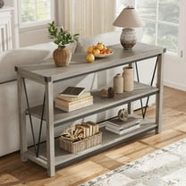 47" Farmhouse Console Table with 3-Tier Storage, Narrow Long Wood Sofa Table for Entryway, Living Room, or Behind Couch