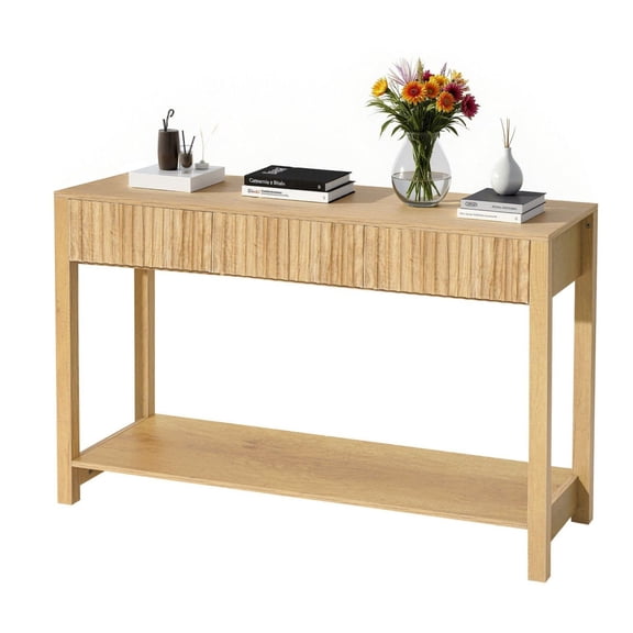 47" Farmhouse Console Table with Drawers, Behind Sofa Table for Hallway, Wooden Narrow Entryway Table for Living Room, Bedroom, Foyer - Burlywood