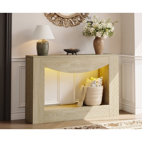 47" Farmhouse Console Table with LED Light, Wooden Accent Table for Entryway, Living Room & Hallway