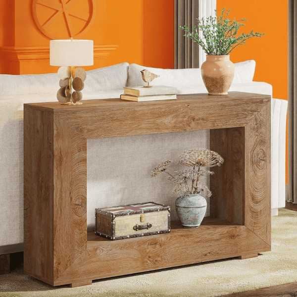 47" Farmhouse Console Table with Storage Shelf, Rustic Sofa Table for Behind Couch, Entryway Table for Living Room, Hallway & Home Decor