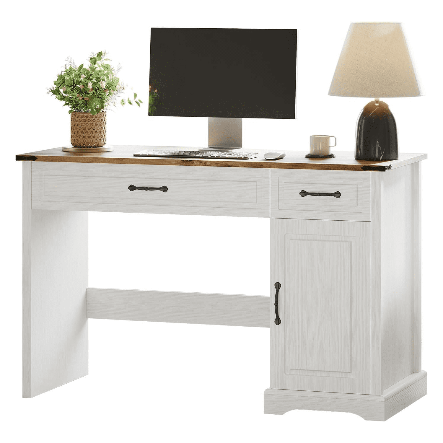 47" Farmhouse Executive Desk Computer Desks with Drawers and Cabinet Wood Workstation Computer Desks for Study and Home Office