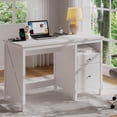 thumbnail image 1 of 47" Farmhouse Executive Desk with 2 Drawers, Home Office Desk with Charging Station and Open Shelf, Morden Writing Table for Study and Bedroom, White, 1 of 6