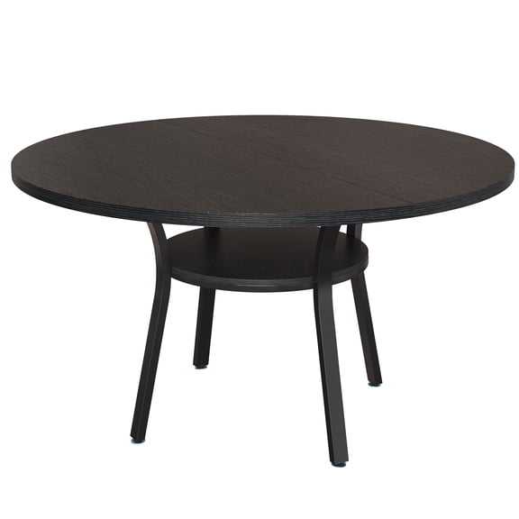47" Farmhouse Round Dining Table for 4-6 with Storage Shelf, Space-Saving Wood Kitchen Table for Small Apartments Dining Room, Retro Color/Black/Gray
