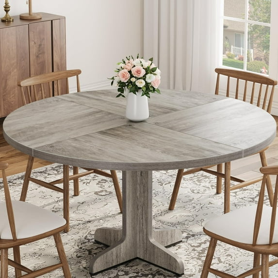 47" Farmhouse Round Dining Table with Wood Tabletop and Sturdy Base ...