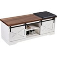 thumbnail image 1 of 47" Farmhouse Storage Bench, White Shoe Bench With Cushioned Seat, 2-Tier Adjustable Shelf & Sliding Door, 350 Lb Capacity Entryway Bench for Hallway & Front Door, 1 of 7
