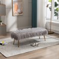 thumbnail image 1 of 47" Faux Fur Plush Ottoman Bench, Modern Fluffy Upholstered Rectangular Bench Footstool with Golden Metal Legs, Cute Vanity Chair Makeup Chair for Entryway Living Room Bedroom, Grey, 1 of 7