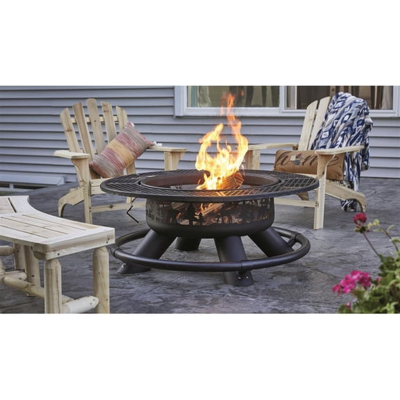 47" Fire Pit BBQ Grill Outdoor Wood Burning Steel Log Firepit for Camping, Grilling, Smores, Yard, Cooking Outside, Barbecue, Bonfire WildernessFire Pit