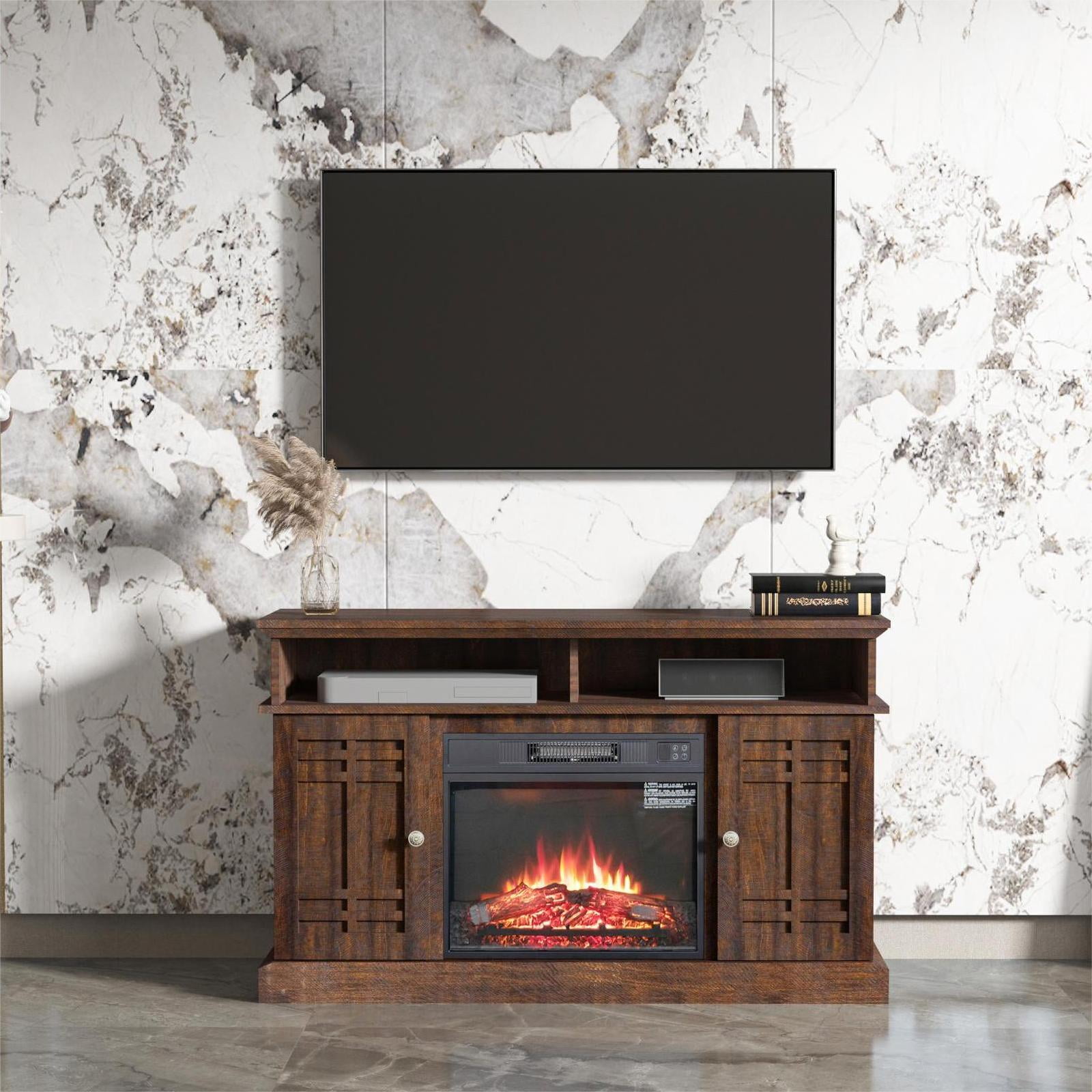 47" Fireplace TV Stand Media Furniture with Open Storage Shelves ...