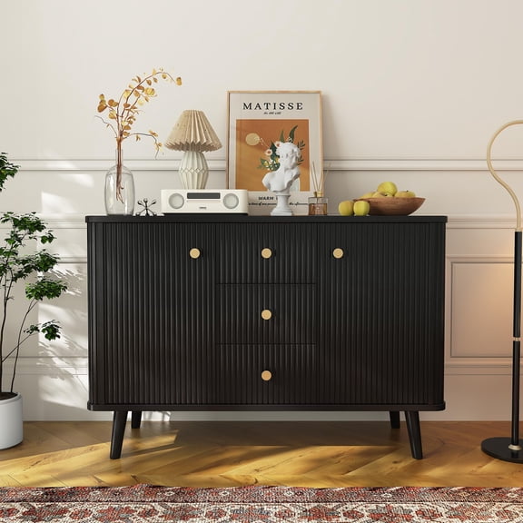 47'' Fluted Sideboard Buffet Cabinet,Modern Kitchen Storage Cabin with 3 Drawers,Bar Cabinets Console Table for Kitchen Dining Living Room Entryway