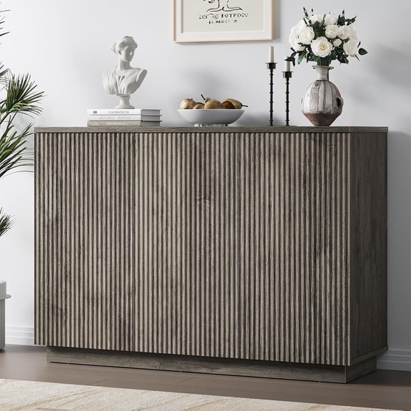 47" Fluted Sideboard Buffet Cabinet with Storage, Coffee Bar Credenza with Adjustable Shelves, Wood Console for Living Room, Kitchen, Entryway