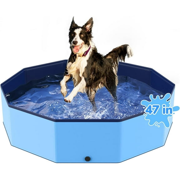 47'' Foldable Dog Pet Bath Pool, Heavy Duty Non-Slip Kiddie Pool, Plastic Pet Wading Pool for Puppy Small Medium Large Dogs, Indoor and Outdoor Kids Pet Dog Bathtub