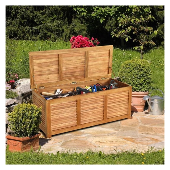 47 Gallon Acacia Wood Storage Bench, Outdoor Patio Deck Box, Garden Seat with 355lbs Capacity