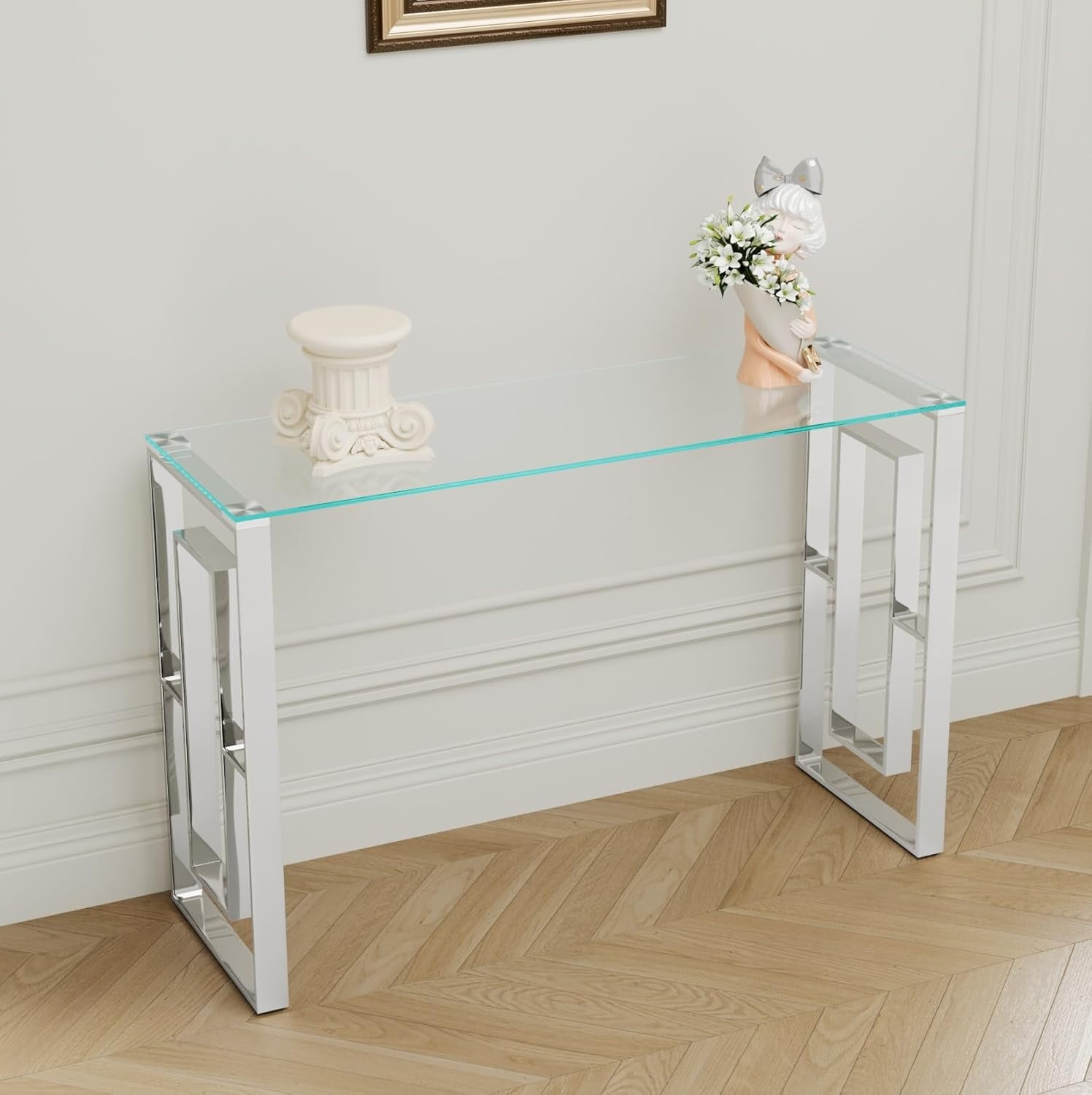 47'' Glass Console Table for Living Room, Modern Entryway Accent With ...
