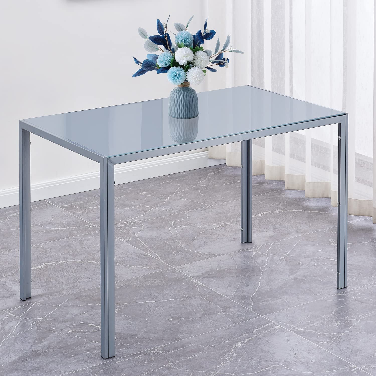47" Glass Dining Table with Tempered Glass Top and Metal Legs, Small ...