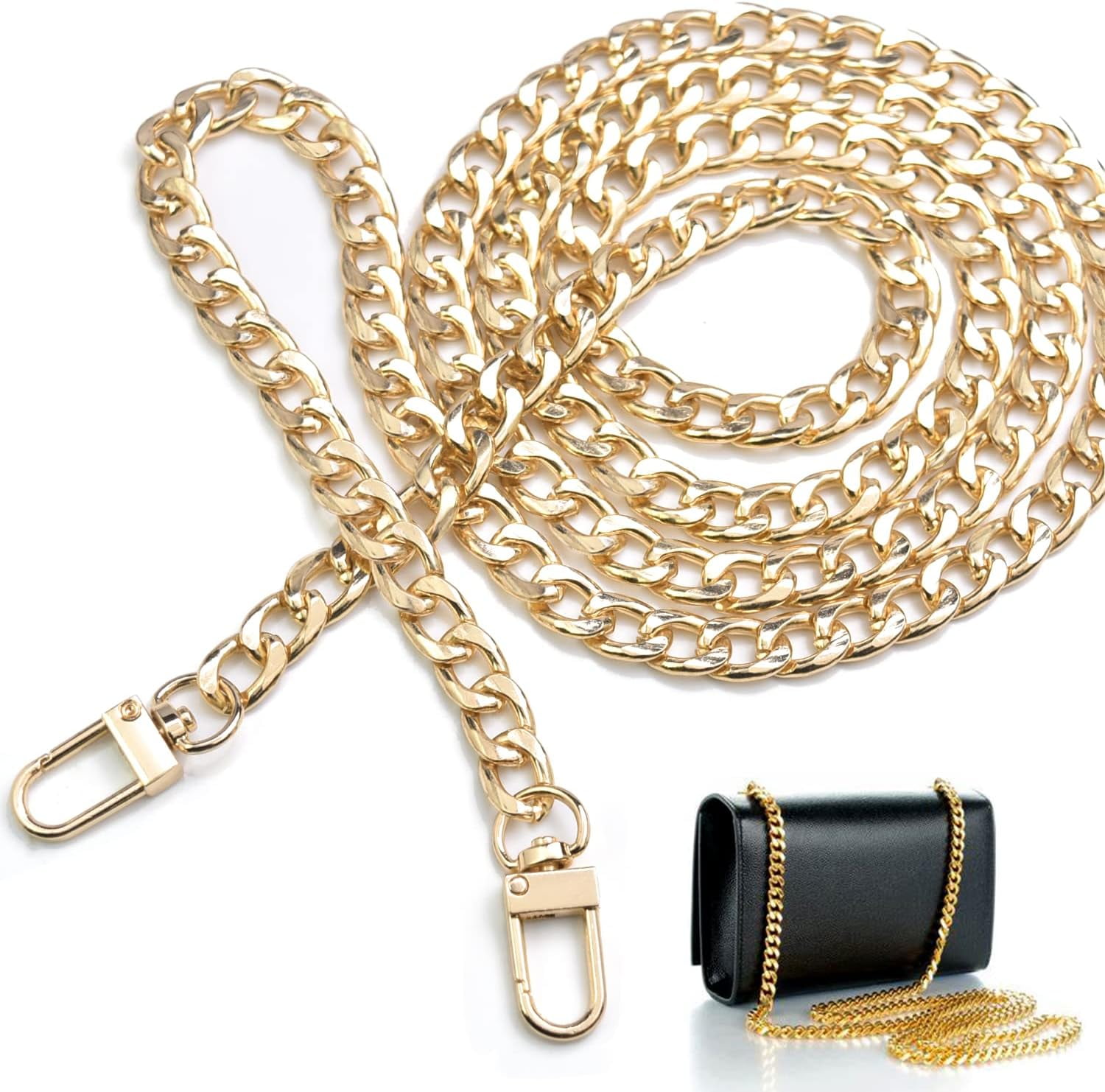 47 Gold Purse Chain Strap Metal Shoulder Crossbody Replacement Bag Chain with Metal Buckles Flat Chain Strap for Purse Handbag Walmart