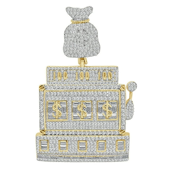 47+ Grams Big 3'' Lucky 777 Casino Slot Machine Jackpot Money Bag Pendant Charm Yellow Gold Finish