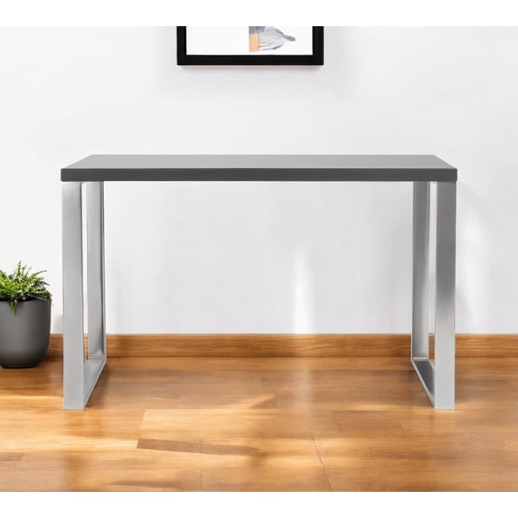 HomeRoots 556634 47 in. Gray & Silver Wood & Stainless Steel Sled Writing Desk