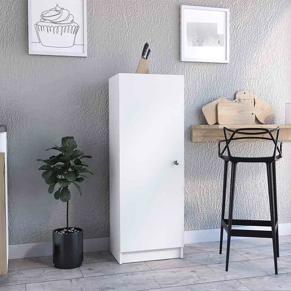 47" H, White, One Door, Four Interior Shelves - Extra Storage in Limited Spaces - Kitchen, Utility Room, Garage or Bedroom - Easy to Assemble